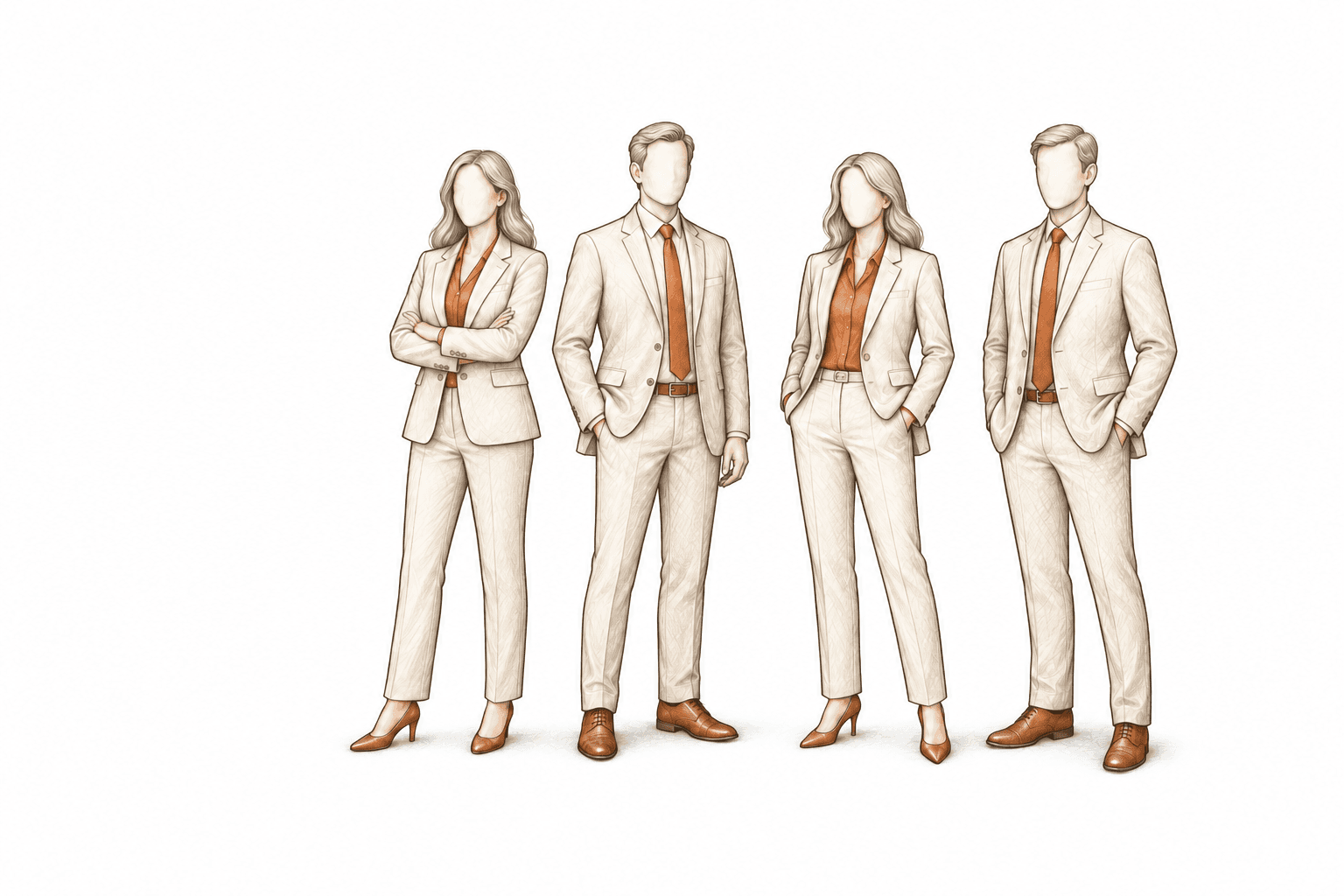 Architectural illustration of four senior technology professionals